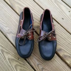 Sperry Mens 7.5 M Black Brown Leather Boat Shoes